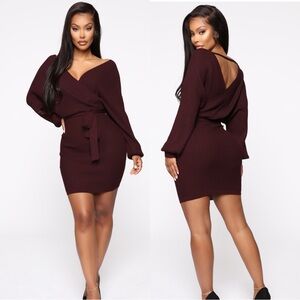 Fashion Nova Just Between Us Sweater Dress - Wine